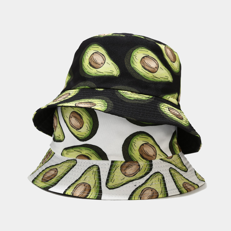 Cartoon Avocado Fisherman Hat Reversible Bucket Hat For Women Men Street Hip Hop Foldable Bucket Cap Vintage Printed Fishing Hat