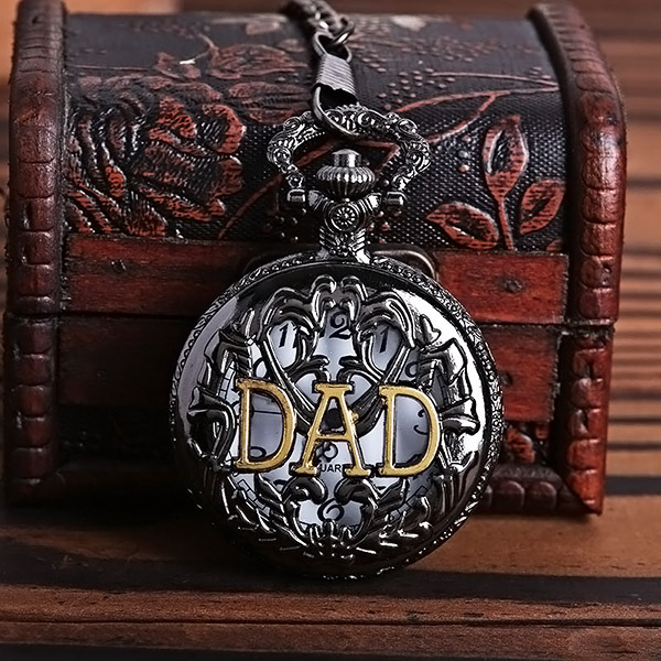 Vintage Dad Letters Hollow Pocket Watch Bronze Pendant Chain Watches Gift for Father Dads TT@88