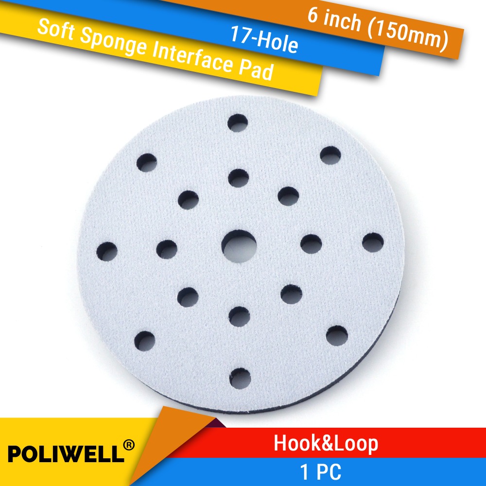 6 Inch(150mm) 17-Hole Soft Sponge Dust-free Interface Pad for 6" Back-up Sanding Pads for Power Tools Uneven Surface Polishing