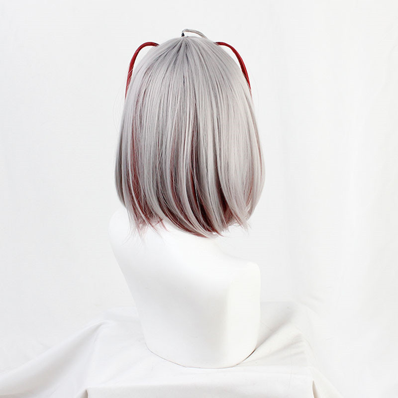 Game Arknights W Wig Grey and Red Short Heat Resistant Synthetic Hair Hallowen Party +Free Wig Cap