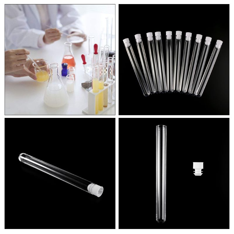 10Pcs Plastic Test Tubes Lab Test Tool With Screw Cap Transparent 15 * 150mm Test Tube