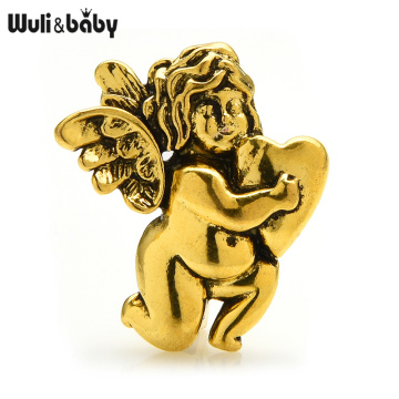 Wuli&baby Cute Angel Brooches Women Vintage Heart Angel Christmas New Year Brooch Pins Gifts