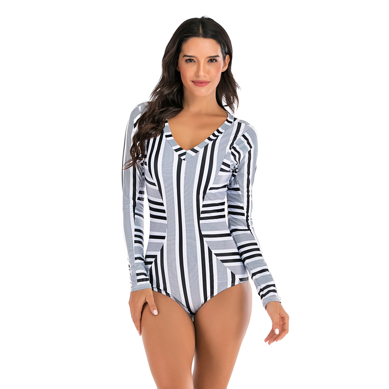Back Zipper Rashguard Women Plus Size One Piece Long Sleeve Swimsuit Surfing Bathing Suit Rash Guard Sailing Clothes Swimwear