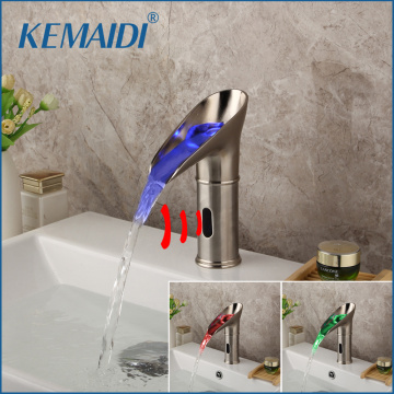 KEMAIDI LED Sense Bathroom Faucet Free Sensor Faucets Mixer Hot Cold Battery Power Automatic Hand Touch Tap for Basin Sink