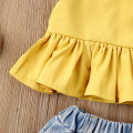 2020 Baby Summer Clothing Infant Kids 1-6T Baby Girls Shirt Dress Top Denim Ripped Shorts 2Pcs Set