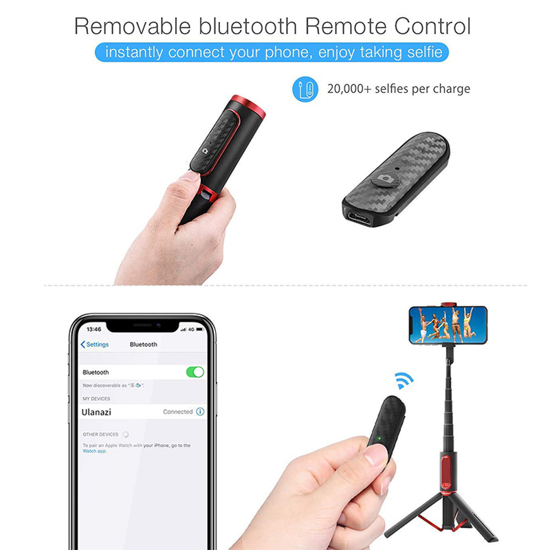 Ulanzi SK-01 3 in 1 Wireless Bluetooth Selfie Stick Foldable Tripod Expandable Monopod with Remote Control for iPhone Android