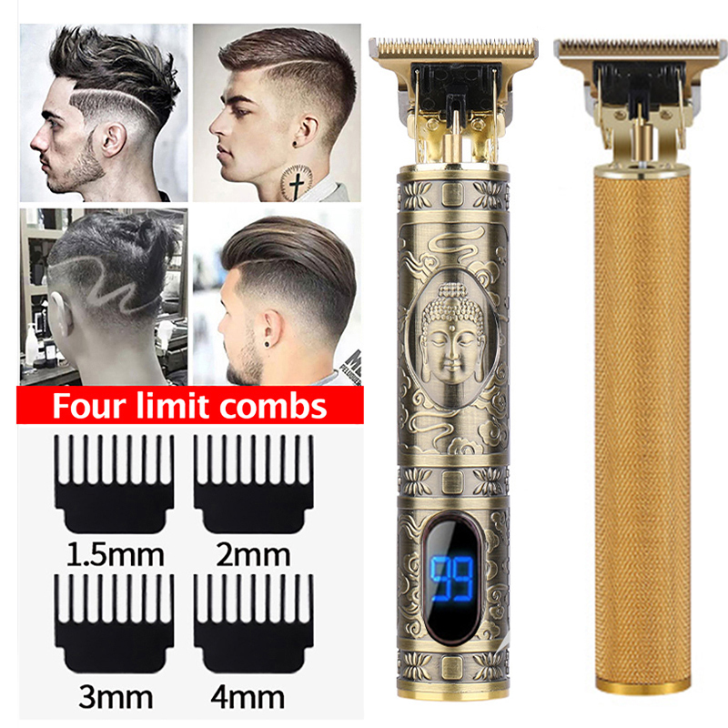 T9 Professional Digital Hair Trimmer Rechargeable Electric Hair Clipper Men's Cordless Haircut Adjustable Ceramic Blade LCD