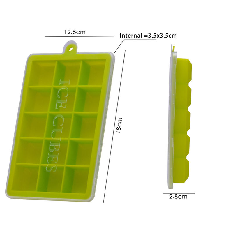 15 Grids Silicone Square Shape Form Ice Cube Mold Tray Fruit Popsicle Ice Cream Maker for Wine Kitchen Bar Drinking Accessories