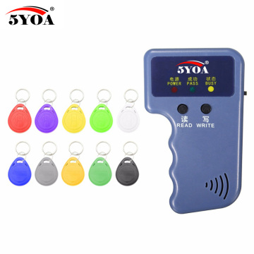 Handheld 125KHz EM4100 RFID Copier Writer Duplicator Programmer Reader + 10pcs EM4305 Rewritable ID Keyfobs Tags Card T5577 5200