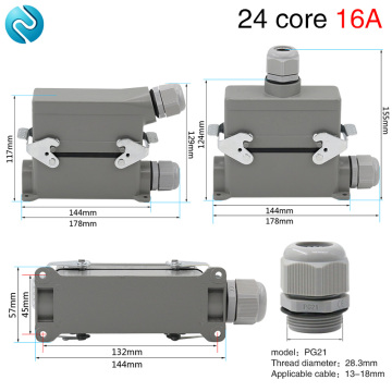 Heavy duty connector hdc-he-024 rectangular 24 core high base aviation plug socket waterproof 16A