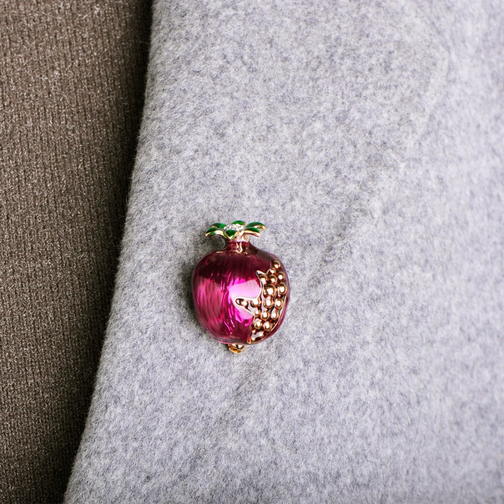 Blucome Lovely Purple Enamel Brooch Fruit Pomegranate Pins For Girls Women Party Clothing Sweater Suit Coat Scarf Jewelry Gifts