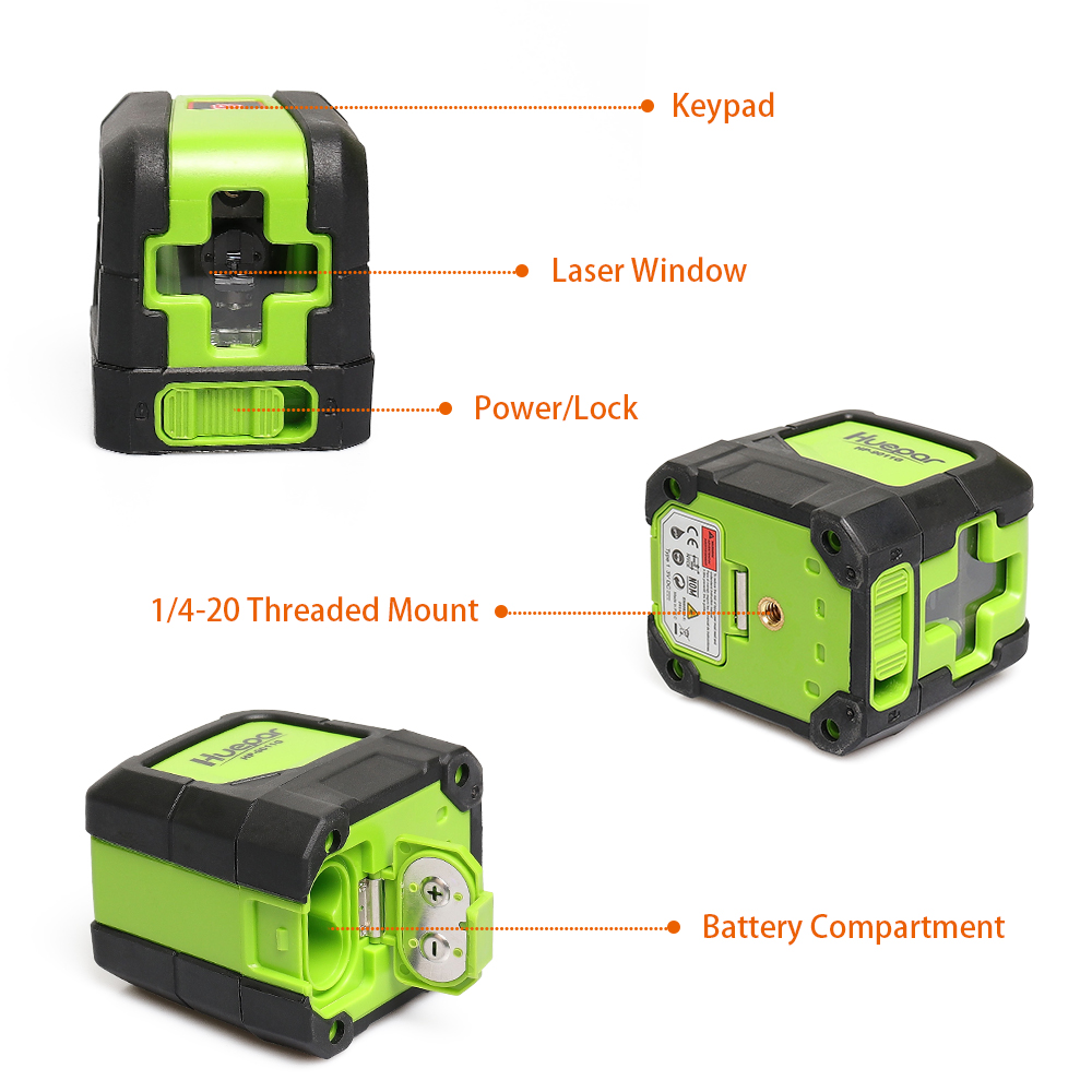 Huepar 2 Lines Laser Level Self Levelling ( 4 degrees) Green Red Beam Laser Horizontal & Vertical Cross-Line with Magnetic Base