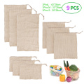 9Pcs Reusable Cotton Mesh Bag Kitchen Fruit Vegetable Produce Bags Home Storage Bags Organizer Washable Cotton Shopping Bag