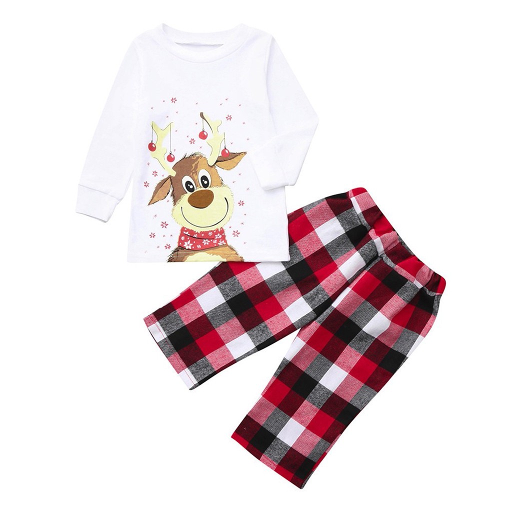 High quality Christmas Family Pajama Sets Long Sleeve Tops+plaid Print Pants Xmas Family Clothes Pajamas Family Matching Outfit