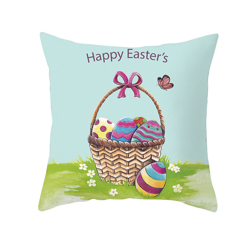 Easter Decoration Pillow Case Cartoon Rabbit Pillowcase Egg Print Cushion Cover Living Room Sofa Backrest Pillow Cushion Cover