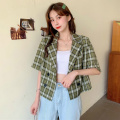 Blazers Womens Autumn Plaid Short Style Casual Chic High Street All Match Retro Female Outwear Loose Double Breasted Fashion New