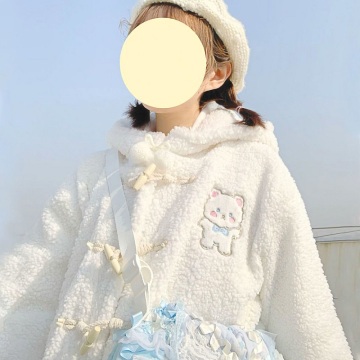 Autumn Winter Japanese Women Kawaii Lolita Coats Cute Cartoon Bear Ears Hooded Jacket Soft Girls Loose Warm Plush Outwear Tops