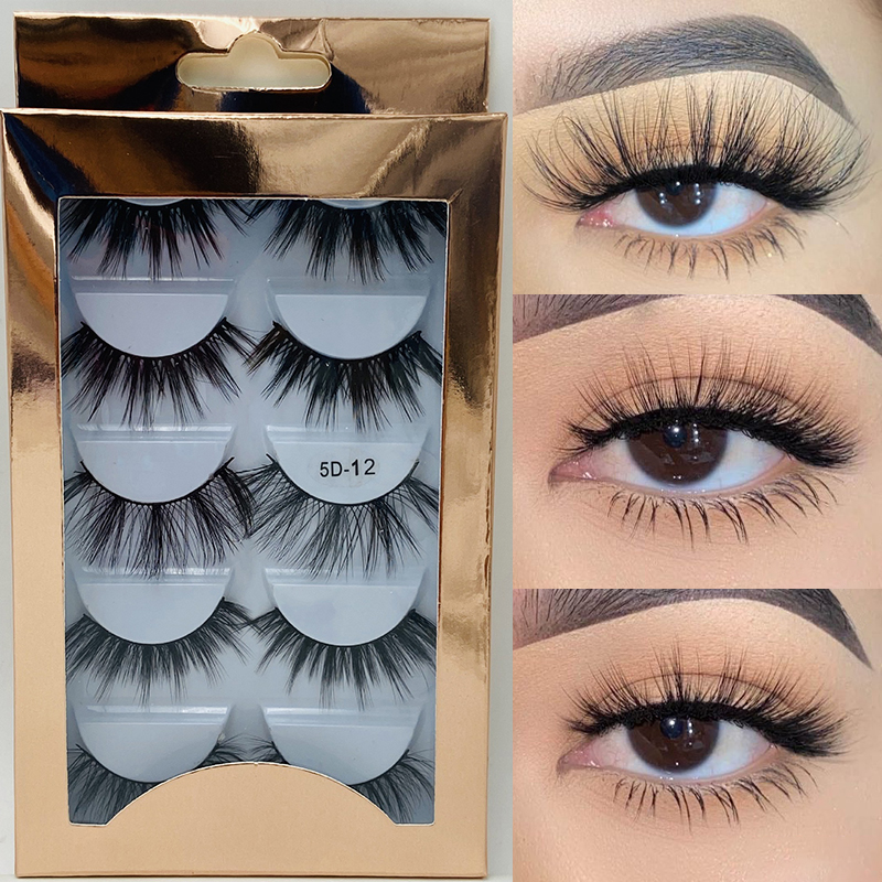 5 Pairs Fluffy 5D Mink Eyelashes Natural False Eyelashes Long Mink Lashes Makeup Thick Dramatic Fake Lashes Eyelash Extension