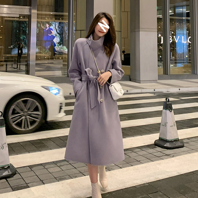Winter Wool Belt Coat Women Warm Outerwear Ladies Long Trench Coats Elegant Female Office Wear Korean Fashion Clothing