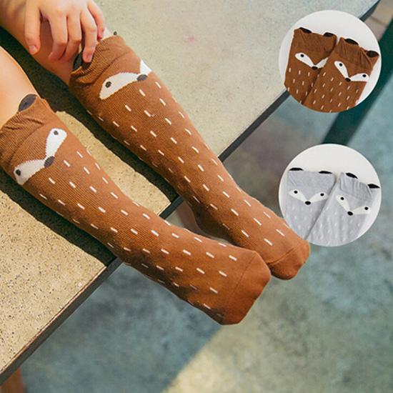 Fashion Baby Children Girls Fox Pattern Long Socks Soft Soft Cotton Knee Protect High Hosiery