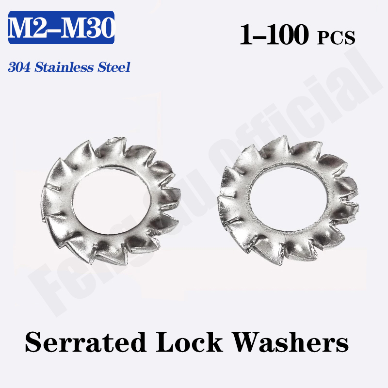[M2-M30] DIN6798A 304 Stainless Steel Washers External Toothed Gasket Serrated Lock Washer