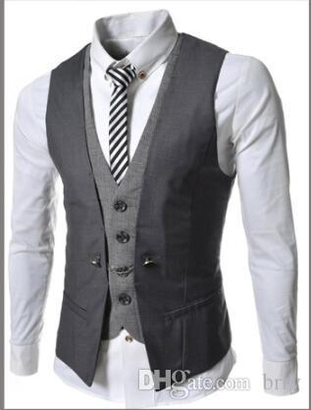 Mens Vest New Listing Fashion Brand Formal Slim Fit Waistcoat Male Blazer Vest Casual Color Patchwork Buttoned Suit Vests