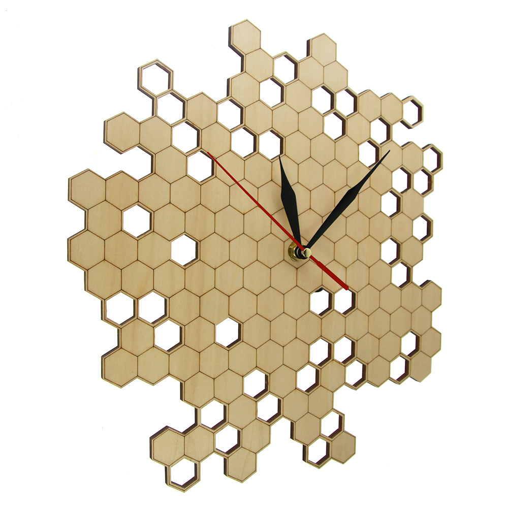 Honeycomb Nature Inspired Wooden Wall Clock Contemporary Style Laser Engraved Hexagonal Clock Wall Watch Bamboo Bee Home Decor