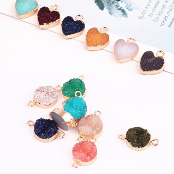 4pcs Resin Ore Double Hanging Round Love Earrings Material Pendant Diy Necklace Bracelet Jewelry Making Handmade Accessories