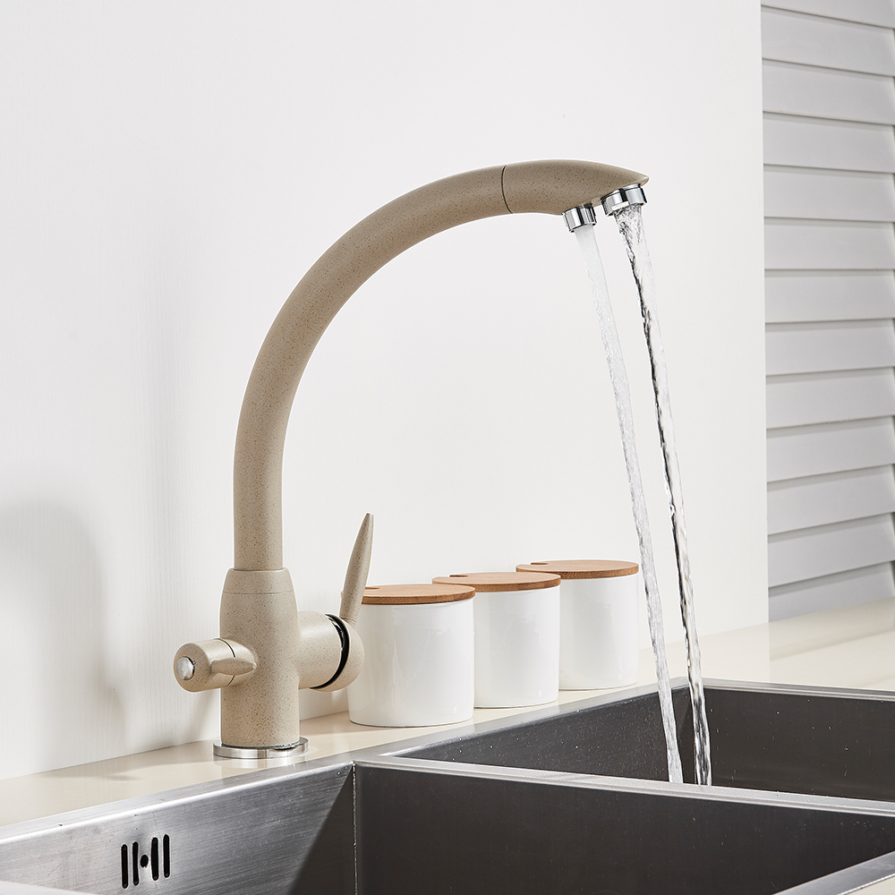 Black with Dot Kitchen Faucet with Filtered Water Double Spout Water Purification Black Kitchen Tap Mixer Crane Drinking Faucet