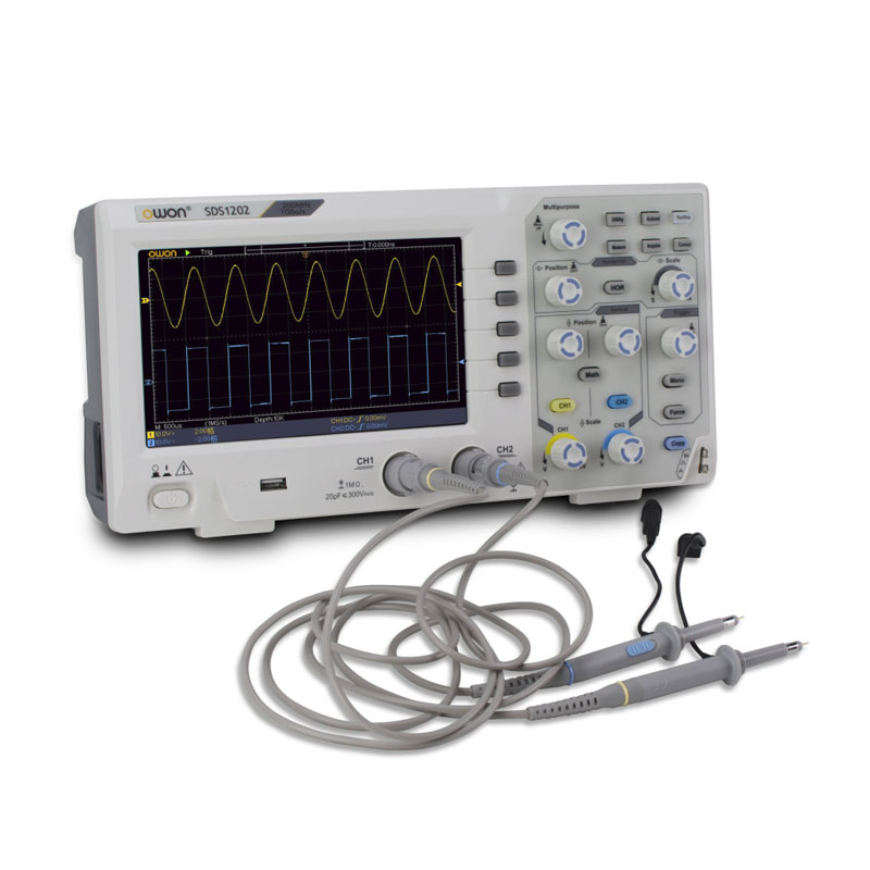 Owon SDS1202 Digital Storage Oscilloscope 2 Channels 200Mhz Bandwidth 7'' Handheld LCD Display Portable USB Oscilloscopes