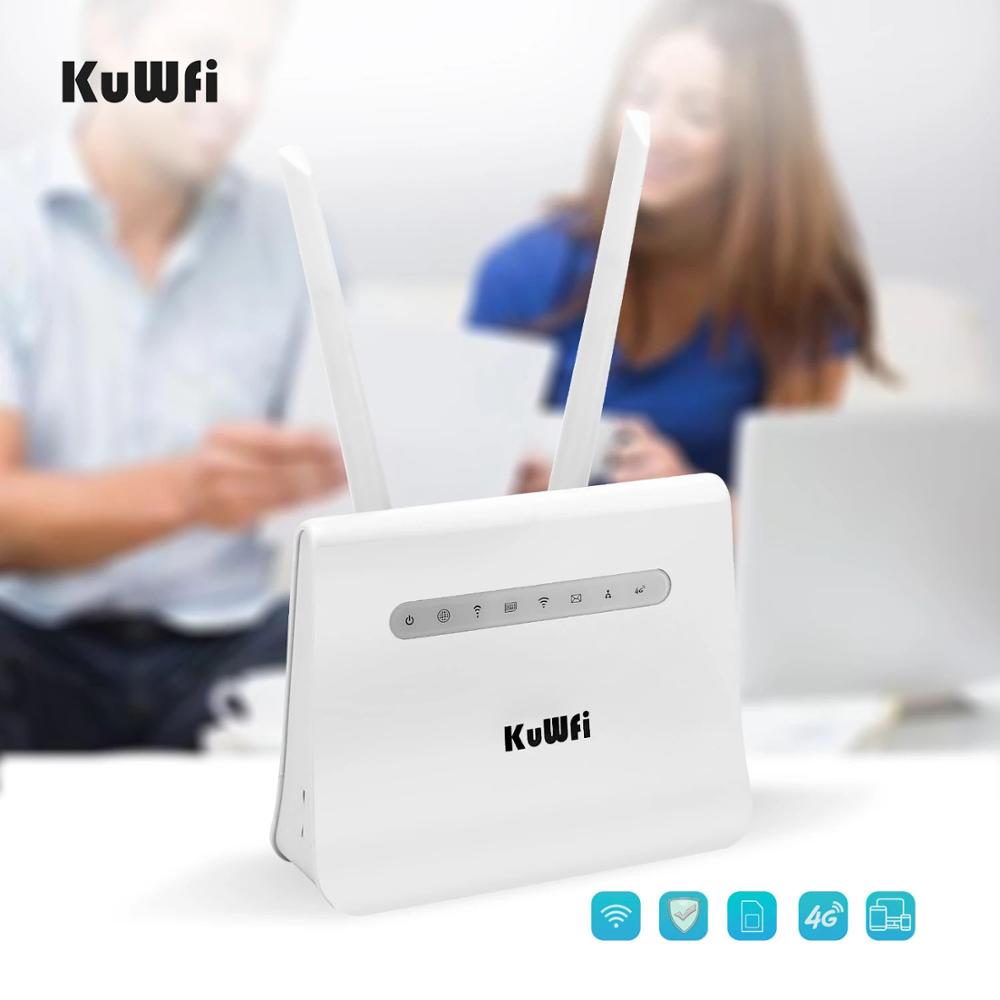 KuWFi 4G Wifi Router 150Mbps LTE CPE CAT4 4G SIM Card Router Mobile Wifi Hotspot Support 4G to LAN Port 32 WiFi Users