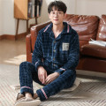 Newest Men's Soft Pajamas Set Autumn Winter Warm Flannel Thicken Male Pajamas Sets Long Sleeve Sleepwear Top +Pant Pyjamas