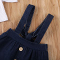 2PCS Toddler Kids Baby Girls Clothes Sets Bowknot Puff Sleeve T-Shirts Tops Denim Strap Dress Clothes