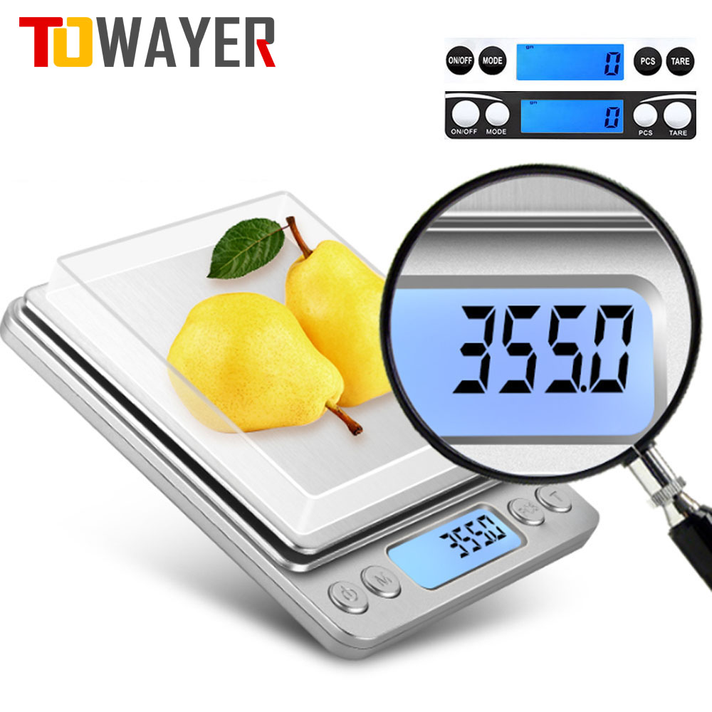 High Precision Mini Kitchen Scale with Backlit 2 Trays Stainless Steel Weight Scale Jewelry Scale with Tare and PCS Function