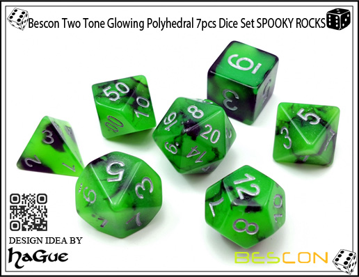 Bescon Two Tone Glowing Polyhedral 7pcs Dice Set SPOOKY ROCKS-5