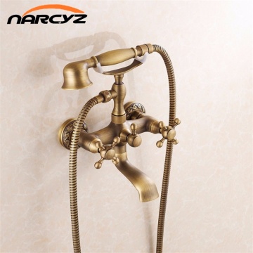 Bathtub Faucets Wall Mounted Antique Brass Brushed Bathtub Faucet With Hand Shower Bathroom Bath Shower Faucets Torneiras XT354