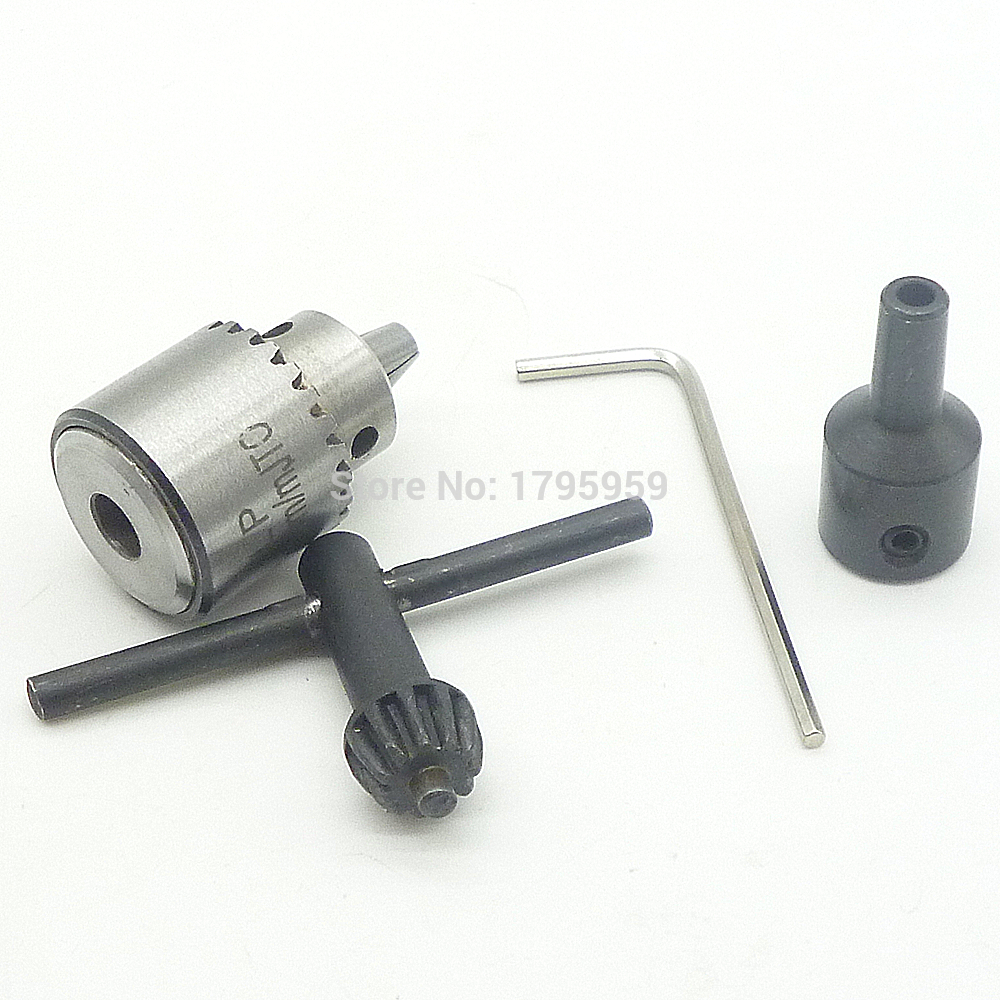 Drill Chuck Clamping Range 0.3mm to 4mm with Miniature Motor Drill Bit Chuck 45# Steel 5mm Clamp Connection Shaft and Wrench