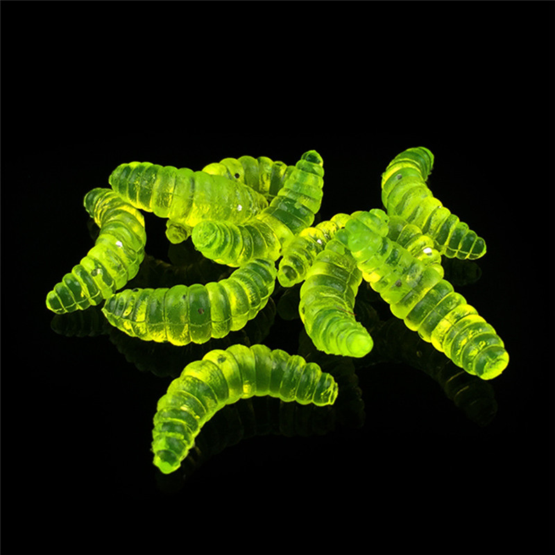 Lifelike 100PCS Green Fishing Soft Lure Simulation Bait Maggot Worm Fishing Tackle Glow Shrimps Fish Lures Easy To Attract Fish