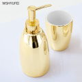 Light luxury European creative golden home wash set ceramic bathroom toilet toothbrush holder mouth cup soap bottle soap dish