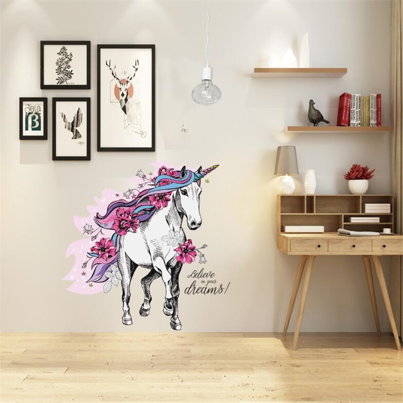 unicorn wall stickers bedroom living room glass stickers TV background wall decoration Home decoration christmas gift