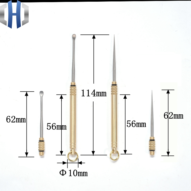 Brass Portable Waterproof Warehouse Titanium Toothpick Combination One Toothpick Holder Titanium Ear Spoon + Brass Barrel