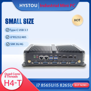 HYSTOU Type-c Industrial Mini PC i7 8565U i5 8265U i3 8145U Dual DDR4 HD EDP @60HZ Support 3 Synchronized Display SIM 4G Port