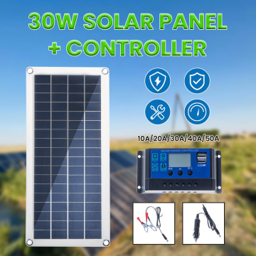 CNH Solar Panel 30W 12V Dual USB Output Solar Cells Poly Solar Panel 10/20/30/40/50A Controller for Car Yacht Battery Boat Charg