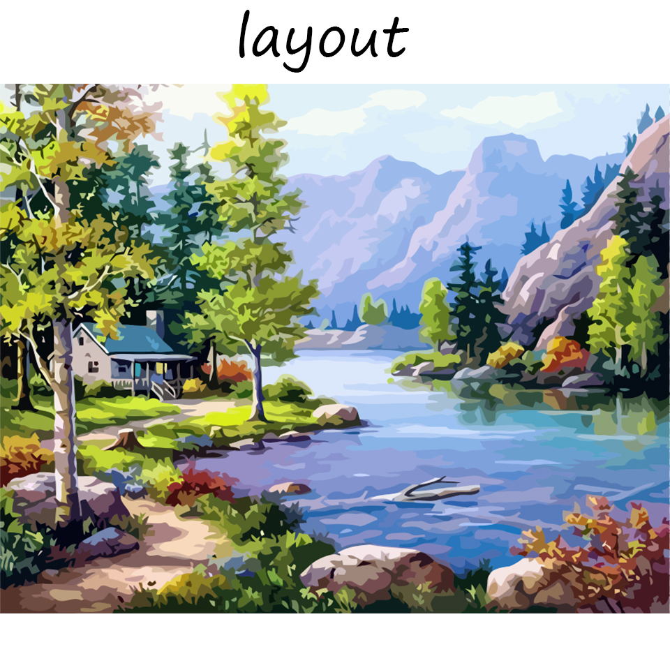 AZQSD Painting By Numbers Pictures Canvas Waterfall Scenery DIY Frameless Oil Painting Landscape Wall Art Home Decor SZGD174