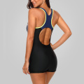 Anfilia Women One-piece Sports Swimwear Sport Swimsuit Colorblock Anthletic Swimwear Open Back Beach Wear Fitness Bathing Suits