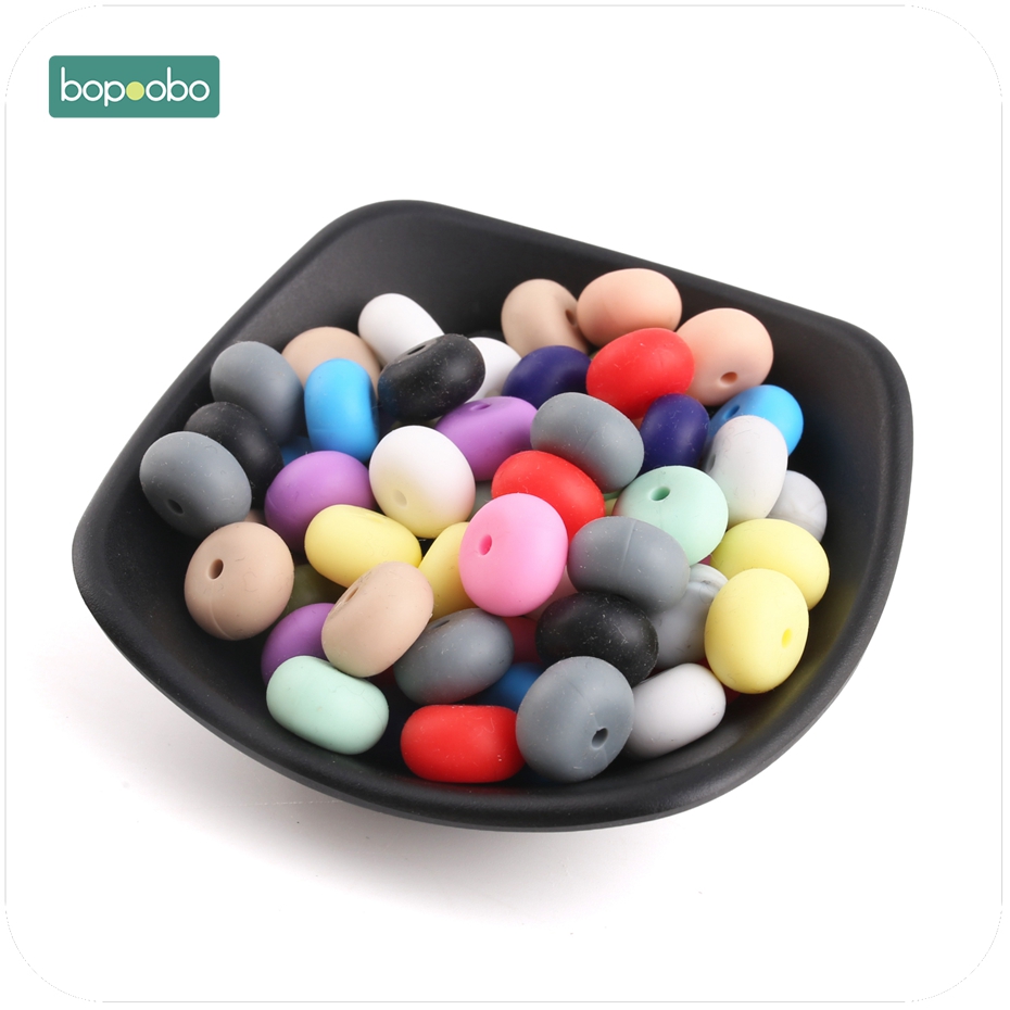 Bopoobo 30PC Silicone Beads Round Lentil Teether Beads BPA Free Baby Girl DIY pacifier chain Toy Baby Teething Food Grade Bead