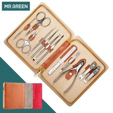 MR.GREEN Manicure Set kit Pedicure Scissor Cuticle Utility Nail Clipper Nail Care Tool Sets 12Pcs for Girl Women Lady Men Gift