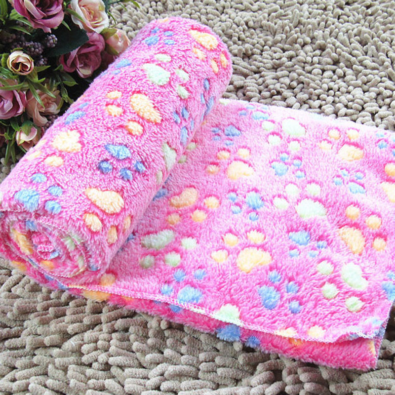 Cute Footprint Pet Dog Cat Blankets Fall And Winter Warm Velvet Towels For Dogs Creamy Coffee Rose On Your Choice Size S M L