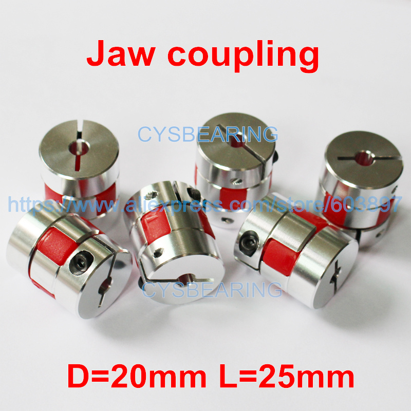 1pc D20 L25 1/4" 4mm 5mm 6mm 6.35mm 7mm 8mm 10mm Flexible jaw spider coupler stepper motor shaft coupling