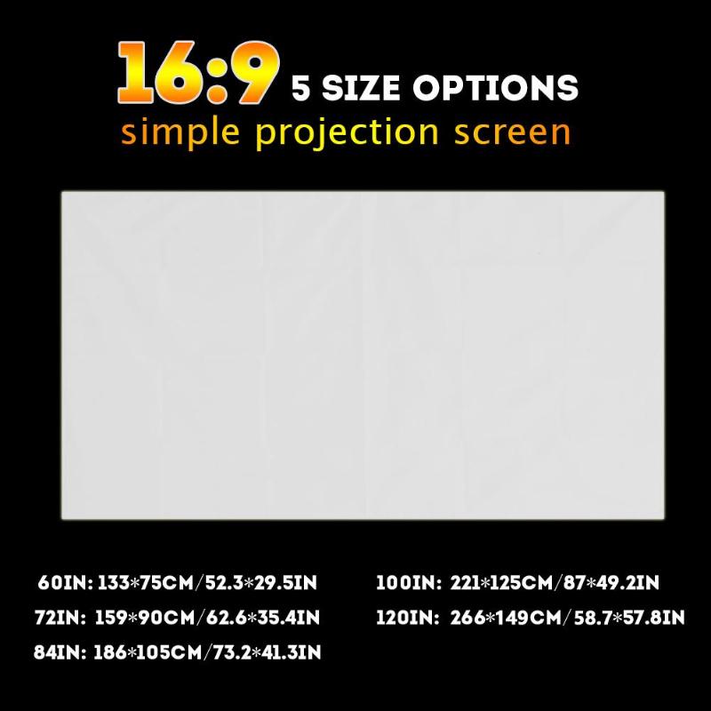 16:9 HD 3D HD Wall Mounted Projection Screen 60/72/84/100/120 inch Projector Screen Fiber Canvas Curtain for Home Theater